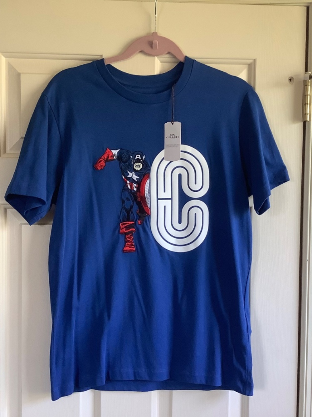 Coach X Marvel Captain America Retro C Tee Shirt Blue Size S - Picture 2 of 14